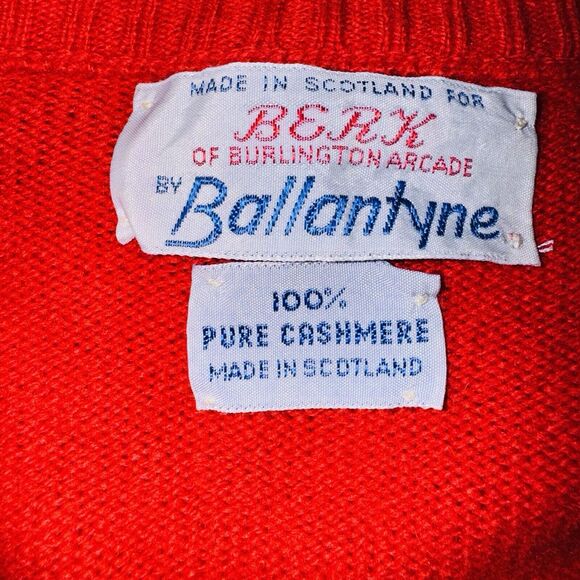 Vintage Ballantyne Red Cashmere Open Cardigan Sweater Made in Scotland Medium - Picture 5 of 5